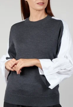 Mei Meij Jumpers^Shirt Sleeve Jumper in Antracite and Off White