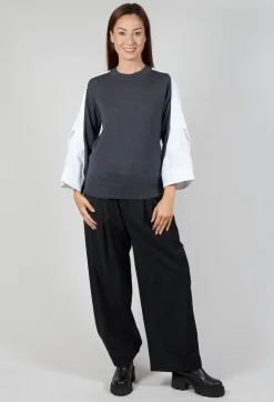 Mei Meij Jumpers^Shirt Sleeve Jumper in Antracite and Off White