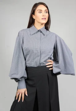 Oblique Creations Shirts & Blouses^Shirt with Flared Puff Sleeves in Black Check