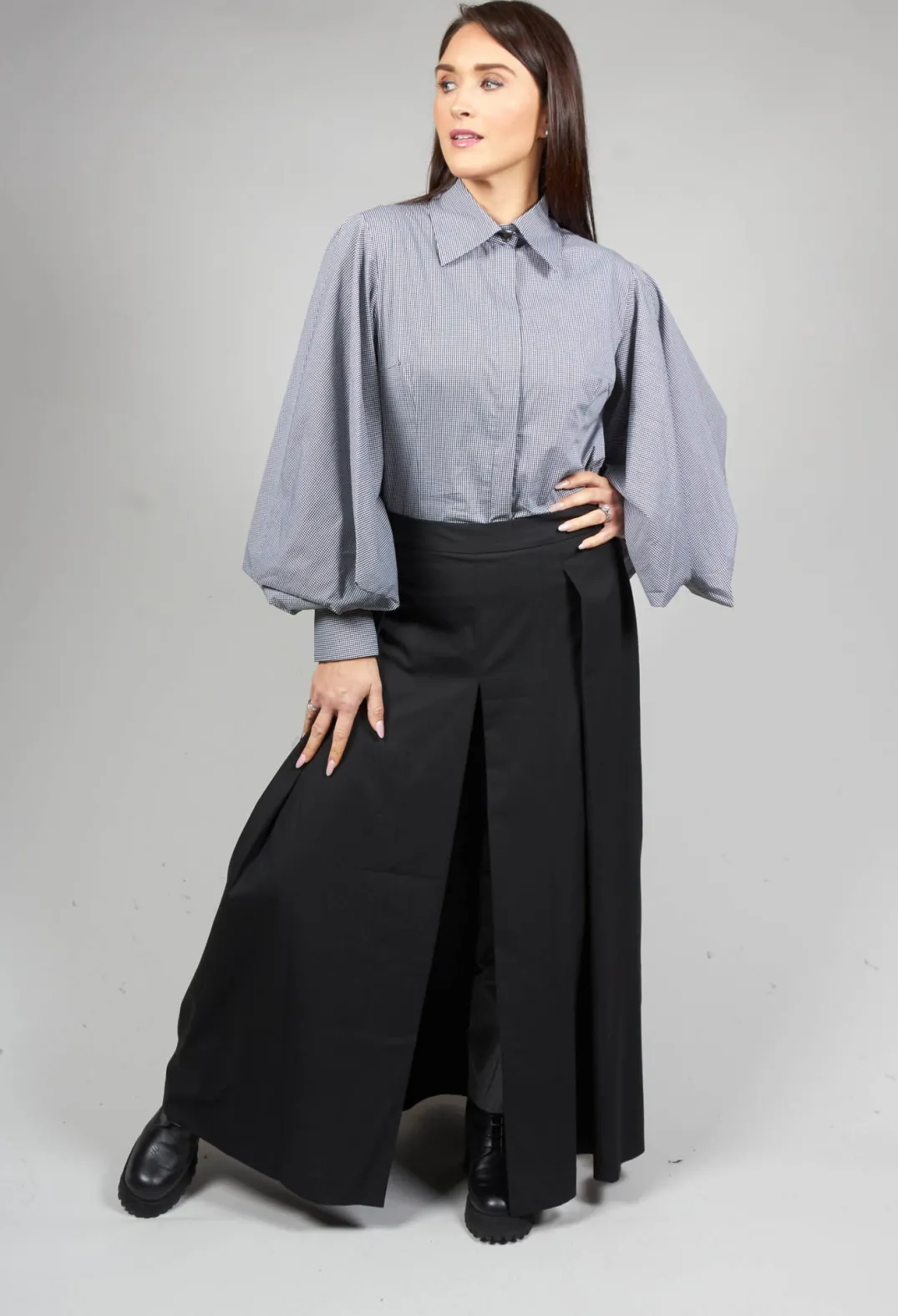 Oblique Creations Shirts & Blouses^Shirt with Flared Puff Sleeves in Black Check