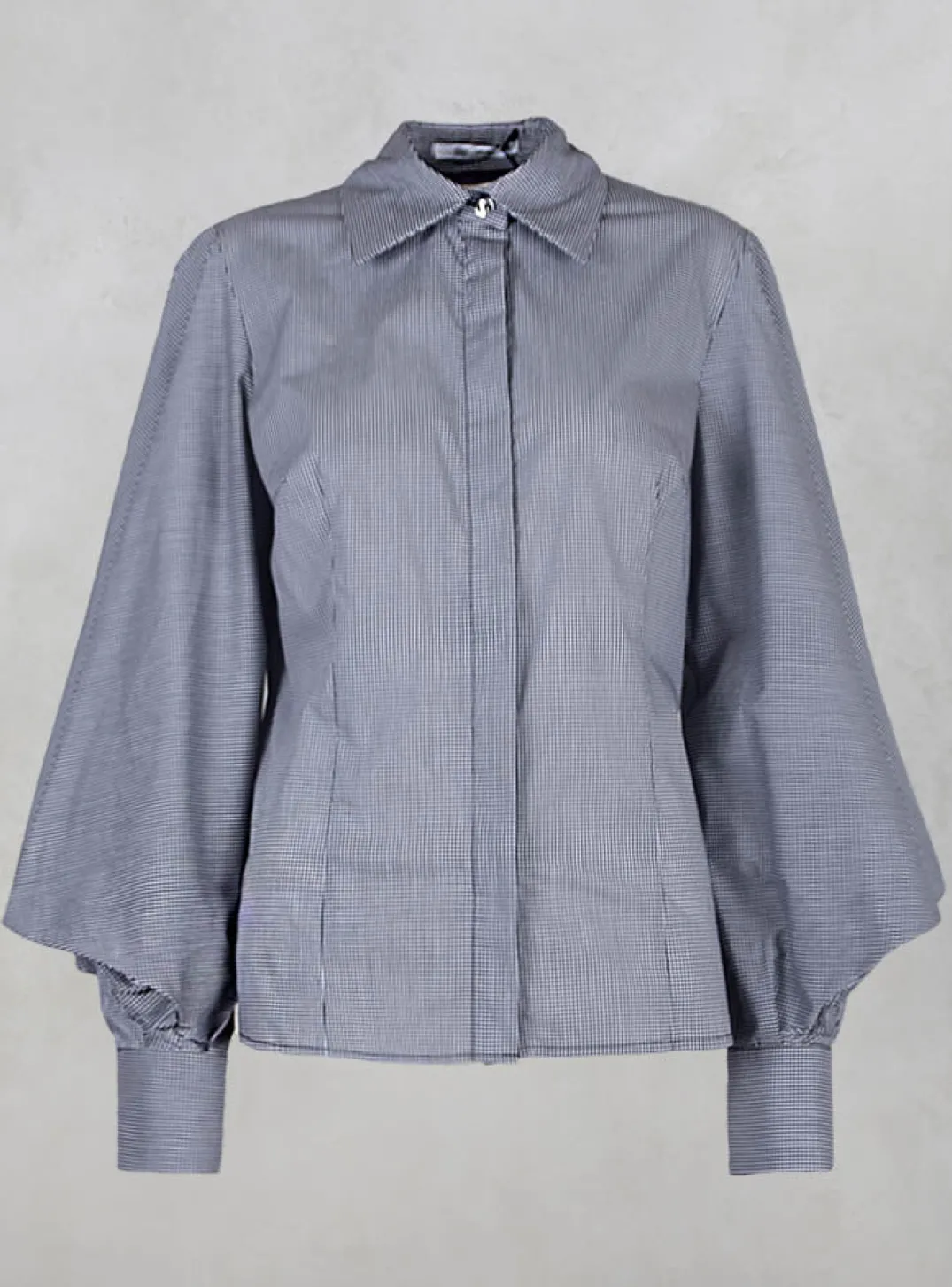 Oblique Creations Shirts & Blouses^Shirt with Flared Puff Sleeves in Black Check