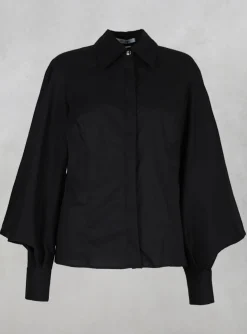 Oblique Creations Shirts & Blouses^Shirt with Flared Puff Sleeves in Black