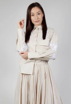Beatrice B Skirts^Shirt with Lace Inserts in Dune