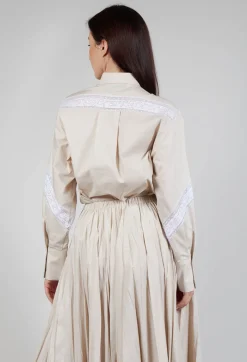 Beatrice B Skirts^Shirt with Lace Inserts in Dune