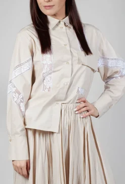 Beatrice B Skirts^Shirt with Lace Inserts in Dune