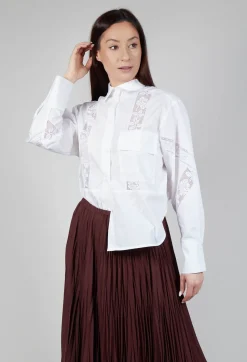 Beatrice B Skirts^Shirt with Lace Inserts in White