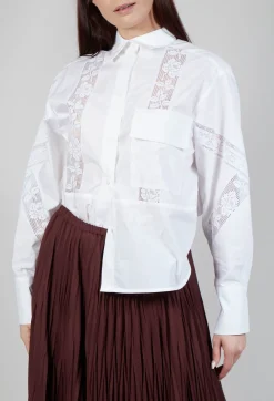 Beatrice B Skirts^Shirt with Lace Inserts in White