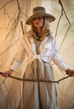 Beatrice B Skirts^Shirt with Lace Inserts in White