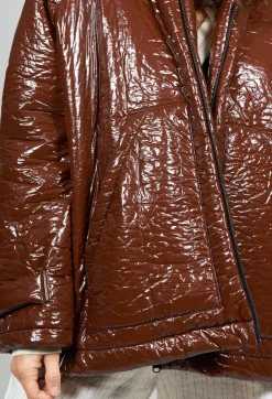 Collectors Club Jackets^Short A Line Jacket with Hood in Glossy Mahony