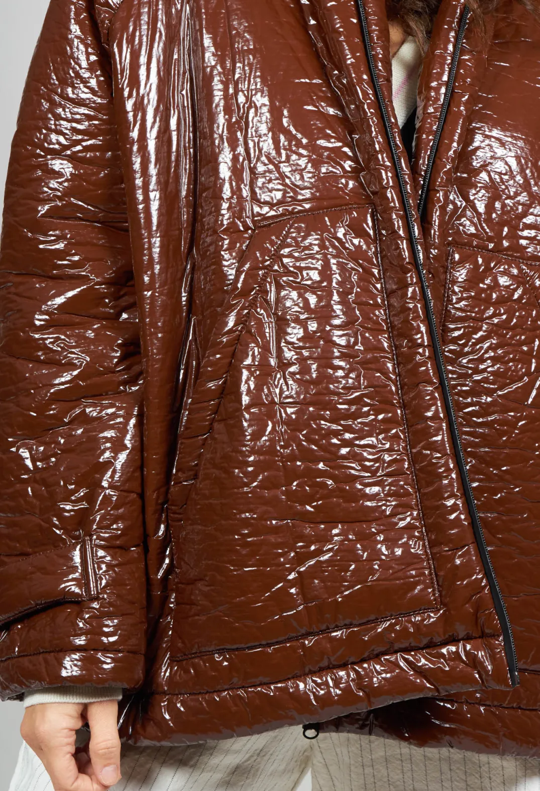Collectors Club Jackets^Short A Line Jacket with Hood in Glossy Mahony