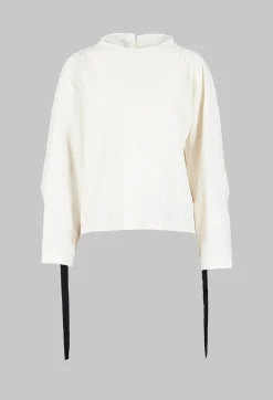 SOH Shirts & Blouses^Short Blouse with Ribbon Tie Neck in Ivory