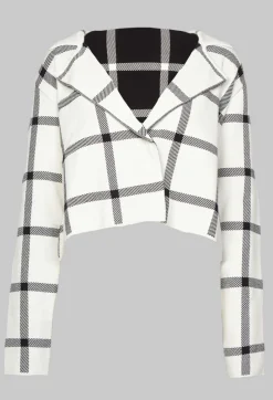 Sarah Pacini Cardigans^Short Cardigan with Check Design in White