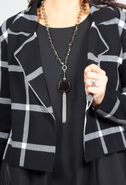 Sarah Pacini Cardigans^Short Cardigan with Check Design in Black