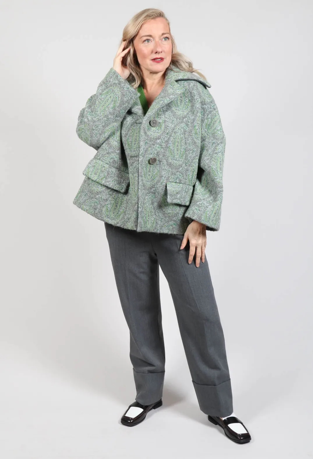 Beatrice B Coats^Short Coat with Large Collar in Grey