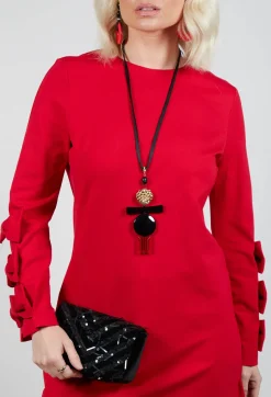 Mei Meij Dresses^Short Dress with Bow Feature Sleeves in Marlboro