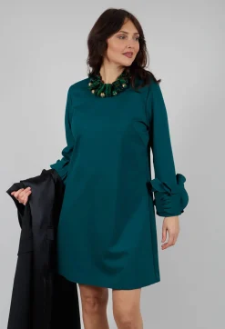 Mei Meij Dresses^Short Shift Dress with Embellished Sleeves in Ottanio