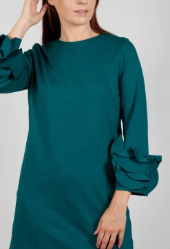 Mei Meij Dresses^Short Shift Dress with Embellished Sleeves in Ottanio