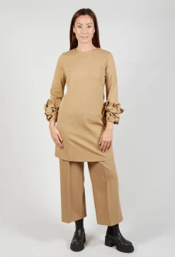 Mei Meij Dresses^Short Shift Dress with Embellished Sleeves in Camel