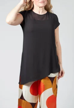 Beatrice B Shirts & Blouses^Short Sleeve Asymmetric Blouse in Black