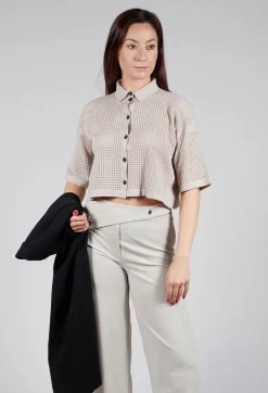 Sarah Pacini Tops^Short Sleeve Knitted Cardigan in Mastic