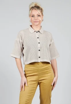 Sarah Pacini Tops^Short Sleeve Knitted Cardigan in Mastic
