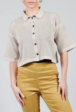 Sarah Pacini Tops^Short Sleeve Knitted Cardigan in Mastic