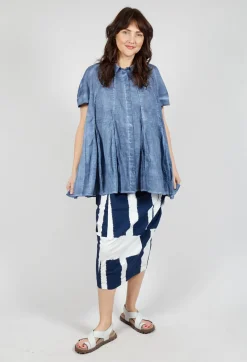 Rundholz Black Label Shirts & Blouses^Short Sleeve Tulip Shirt in Navy Cloud