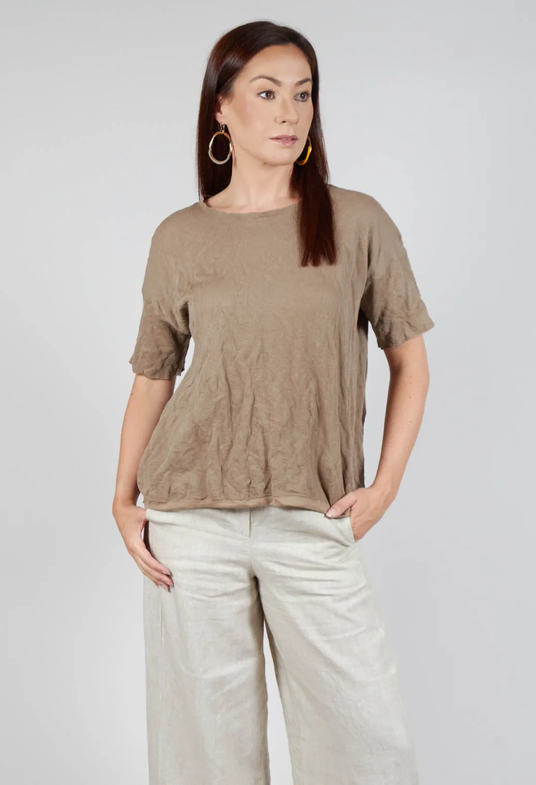 M J Watson Jumpers^Short Sleeved Jumper in Taupe