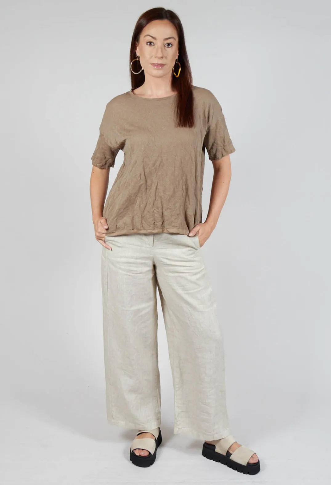 M J Watson Jumpers^Short Sleeved Jumper in Taupe