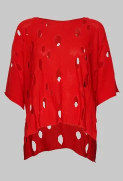 Philomena Christ Jumpers^Short Sleeved Jumper with Hole Detail in Red
