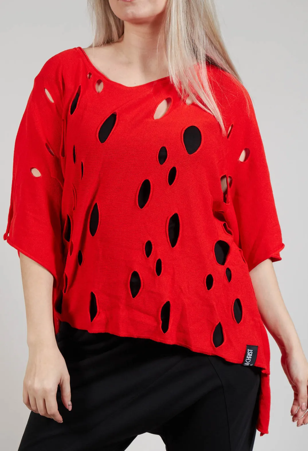 Philomena Christ Jumpers^Short Sleeved Jumper with Hole Detail in Red