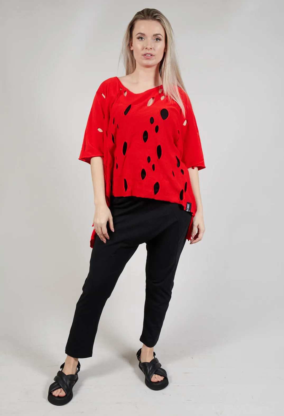 Philomena Christ Jumpers^Short Sleeved Jumper with Hole Detail in Red