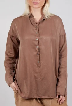 Album Di Famiglia Shirts & Blouses^Silk Collar Shirt in Nut
