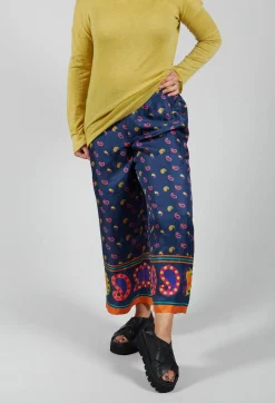 Maliparmi Co-ords & Suits^Silk Cropped Wide Leg Trousers in Blu/Rosa/Arancio