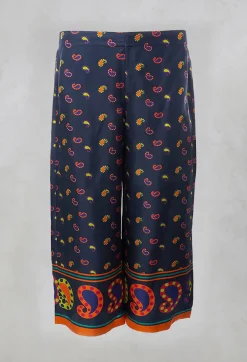 Maliparmi Co-ords & Suits^Silk Cropped Wide Leg Trousers in Blu/Rosa/Arancio