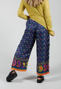 Maliparmi Co-ords & Suits^Silk Cropped Wide Leg Trousers in Blu/Rosa/Arancio