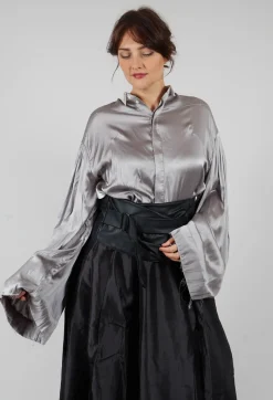 Umit Unal Shirts & Blouses^Silk Grey Short Shirt with Contrasting Back