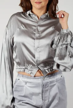 Umit Unal Shirts & Blouses^Silk Grey Short Shirt with Contrasting Back