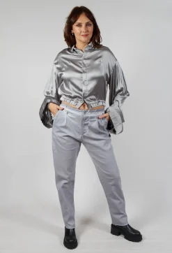 Umit Unal Shirts & Blouses^Silk Grey Short Shirt with Contrasting Back
