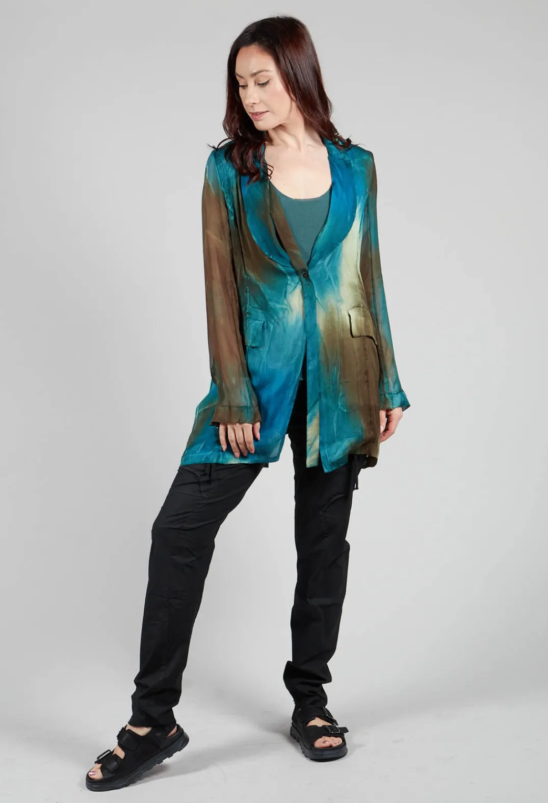 Masnada Jackets^Silk Lightweight Blazer in Petrol Print