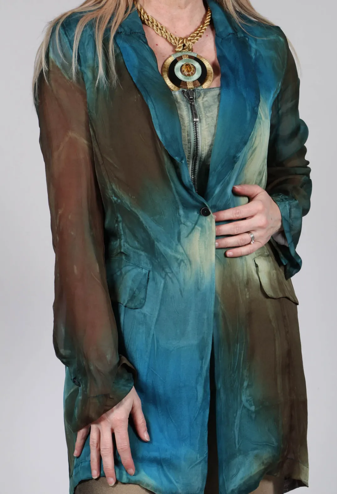 Masnada Jackets^Silk Lightweight Blazer in Petrol Print