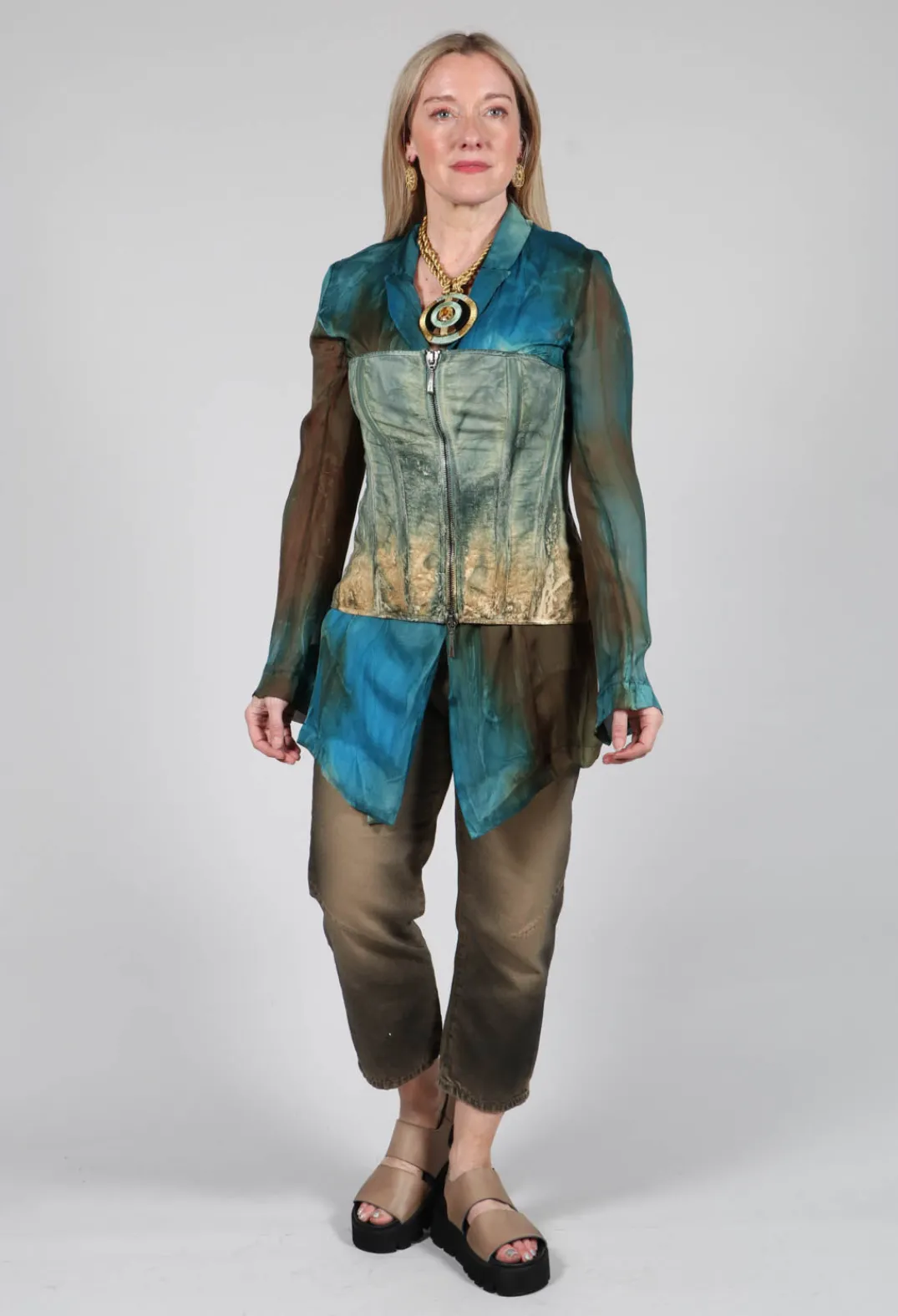 Masnada Jackets^Silk Lightweight Blazer in Petrol Print
