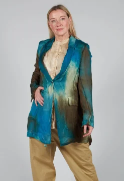 Masnada Jackets^Silk Lightweight Blazer in Petrol Print