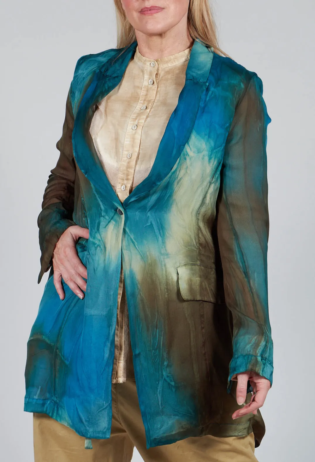 Masnada Jackets^Silk Lightweight Blazer in Petrol Print