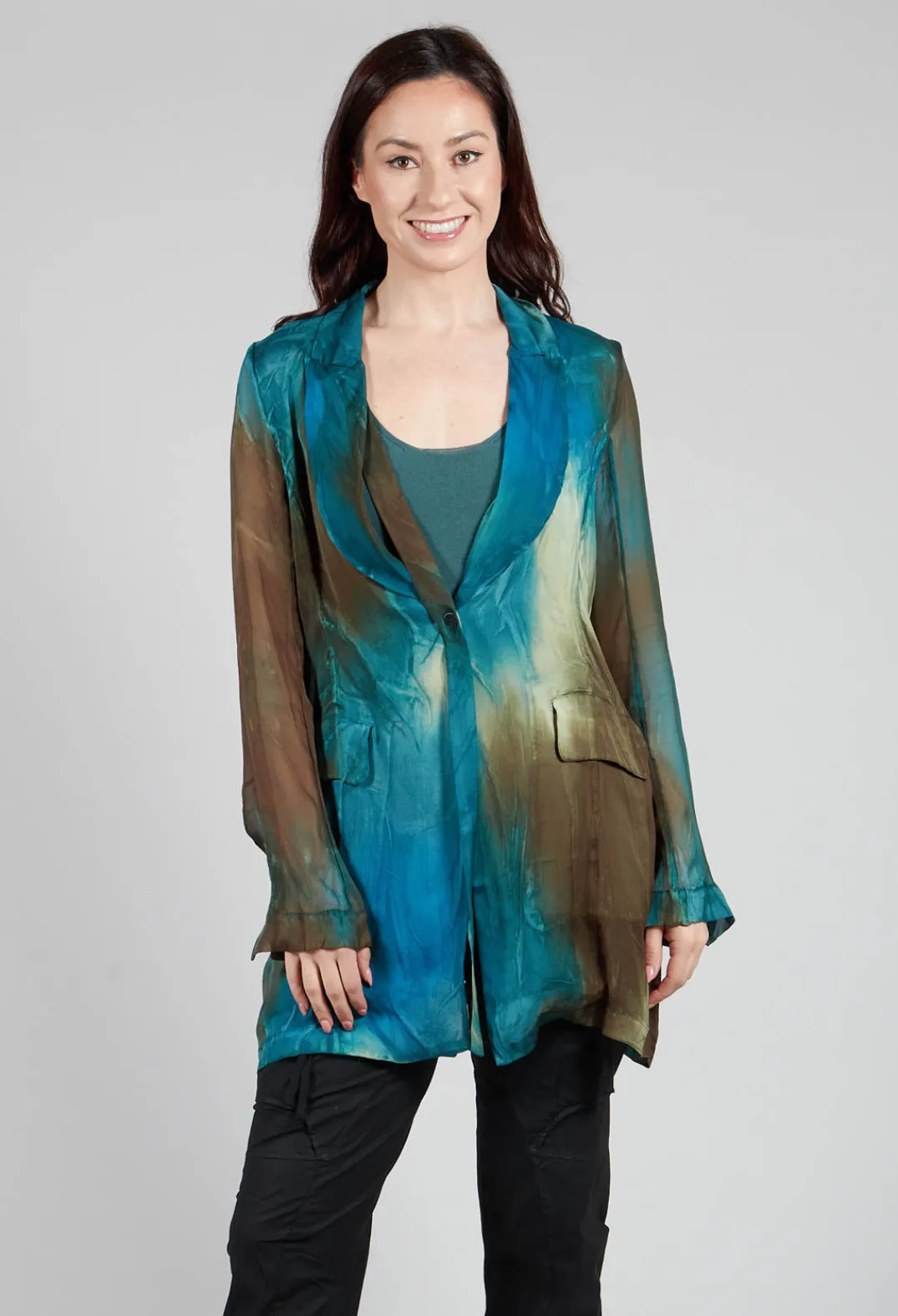 Masnada Jackets^Silk Lightweight Blazer in Petrol Print