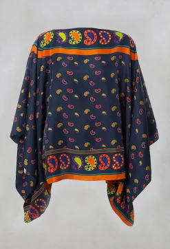 Maliparmi Co-ords & Suits^Silk Printed Drape Top in Blu/Rosa/Arancio