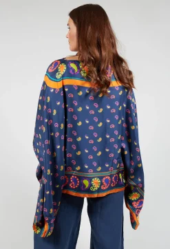 Maliparmi Co-ords & Suits^Silk Printed Drape Top in Blu/Rosa/Arancio