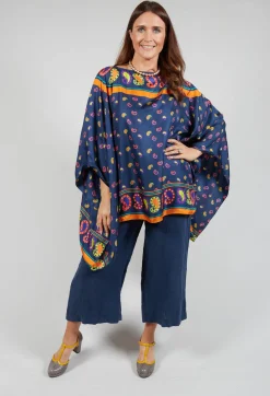 Maliparmi Co-ords & Suits^Silk Printed Drape Top in Blu/Rosa/Arancio