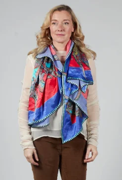 Rita White Scarves^Silk Scarf in Butterflies Circles Red / Purple