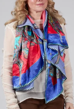 Rita White Scarves^Silk Scarf in Butterflies Circles Red / Purple